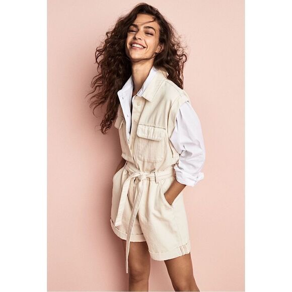 DYNAMITE-SLEEVELESS Denim 100% Cotton Romper - Picture 1 of 14